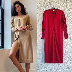 ARITZIA WILFRED NWOT Red Wool Knit Utopia Button Down Cardigan Sweater Dress